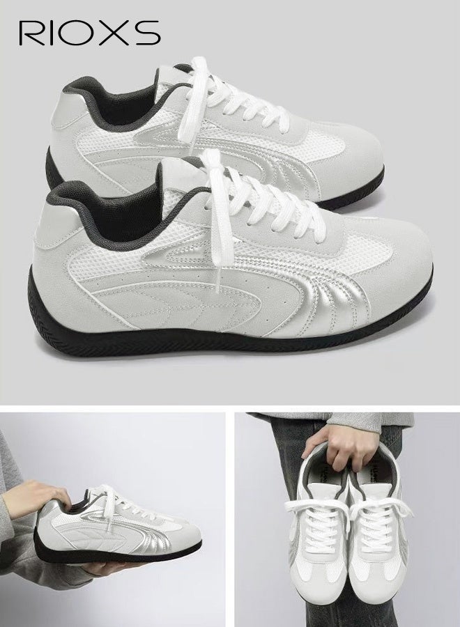 RIOXS Unisex Breathable Sneakers, Classic Retro Training Shoes with Cushioned Comfort , Lightweight Lace-up Walking Shoes for Couples, Fashion Athletic Outdoor Walking Footwear for Travel, Trainning, Vacation or Casual Occasions, Grey - Image 3